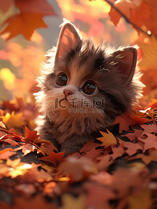 秋天枫叶落叶可爱的小猫18