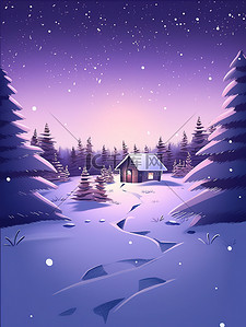 白雪皑皑的夜晚乡村小路节气海报13