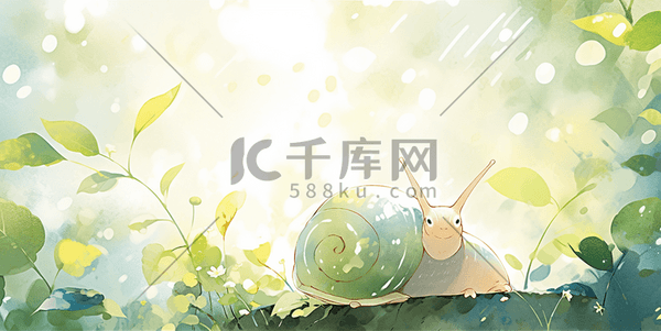 蜗牛插画图片_透明水彩插画儿童插画卡通小蜗牛