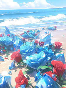 黑宝石项链插画图片_梦幻海边蓝色水晶玫瑰2