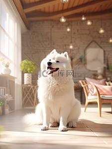 可爱的萨摩耶狗坐在客户地板上18