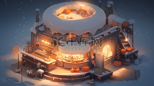 圣诞屋圣诞插画图片_迷你圣诞屋雪景微型景观12