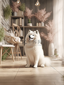 矢量萨摩耶插画图片_可爱的萨摩耶狗坐在客户地板上9