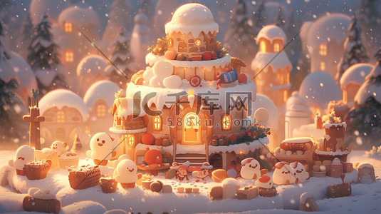 圣诞屋圣诞插画图片_迷你圣诞屋雪景微型景观11
