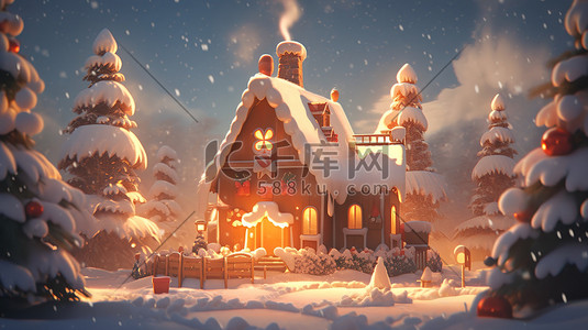 圣诞屋圣诞插画图片_迷你圣诞屋雪景微型景观5