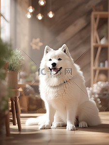 客户热线插画图片_可爱的萨摩耶狗坐在客户地板上19