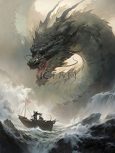 龙王降水插画图片_海上咆哮的龙王神龙中国神话13