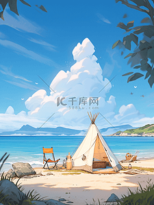 夏日沙滩度假插画图片_唯美夏日海边沙滩度假插画4