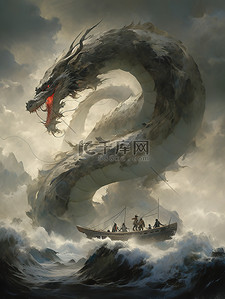 龙王降水插画图片_海上咆哮的龙王神龙中国神话12