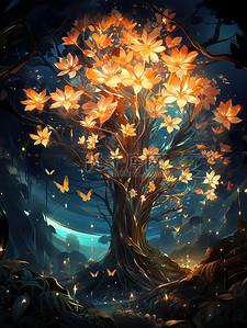 梦幻唯美夜色发光的树木10