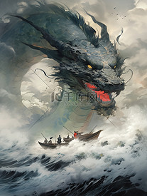 海上咆哮的龙王神龙中国神话4