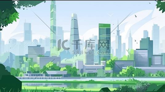 中国风城市建筑场景插画