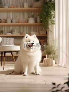 客户评价框插画图片_可爱的萨摩耶狗坐在客户地板上8
