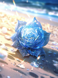 水晶链条插画图片_梦幻海边蓝色水晶玫瑰12