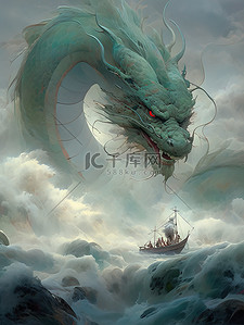 海上咆哮的龙王神龙中国神话16