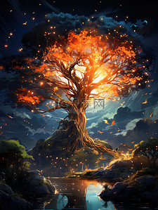 梦幻唯美夜色发光的树木4