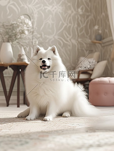 客户端页面插画图片_可爱的萨摩耶狗坐在客户地板上13