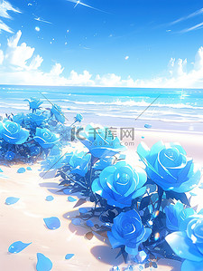 黑宝石项链插画图片_梦幻海边蓝色水晶玫瑰20