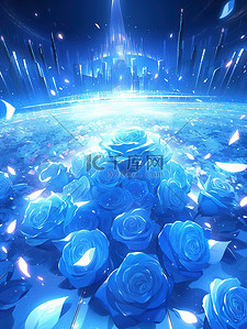 海蓝宝石宝石插画图片_梦幻海边蓝色水晶玫瑰16