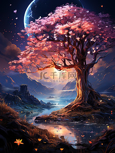 梦幻唯美夜色发光的树木16