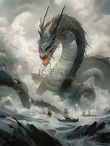 海上咆哮的龙王神龙中国神话2