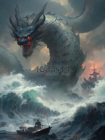 海上咆哮的龙王神龙中国神话1