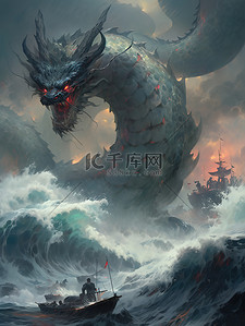 海上咆哮的龙王神龙中国神话1