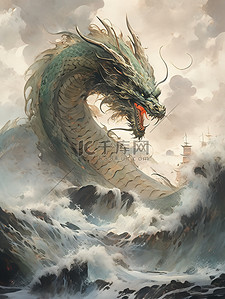 海上咆哮的龙王神龙中国神话8
