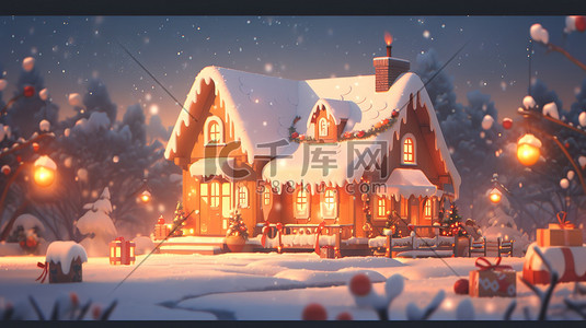 圣诞屋圣诞插画图片_迷你圣诞屋雪景微型景观4