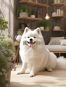 矢量萨摩耶插画图片_可爱的萨摩耶狗坐在客户地板上15
