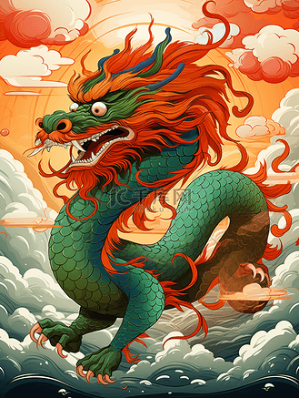 十二生肖龙插画中国风祥云