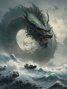 海上咆哮的龙王神龙中国神话5