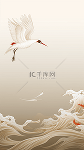 白鹤插画图片_中国风白鹤和金线海浪