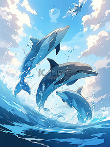 湛蓝海面海豚跳跃蓝天7