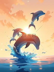参观水族馆插画图片_水族馆的海洋生物海豚表演6