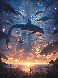 黑洞真相插画图片_梦幻唯美鲸鱼平行世界7