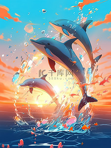 手指点触动作插画图片_水族馆的海洋生物海豚表演8