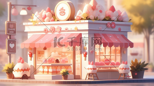 彩色的马插画图片_可爱的蛋糕甜品面包店3D4