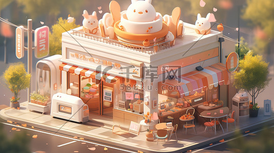 彩色的马插画图片_可爱的蛋糕甜品面包店3D13