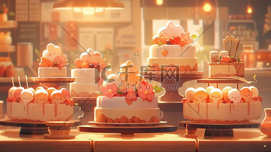 彩色的马插画图片_可爱的蛋糕甜品面包店3D16