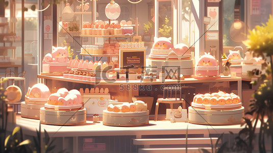 彩色的马插画图片_可爱的蛋糕甜品面包店3D11