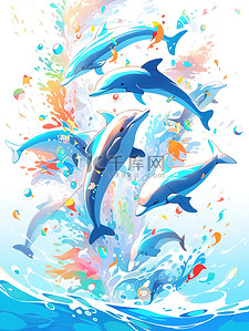 心型动作插画图片_水族馆的海洋生物海豚表演13