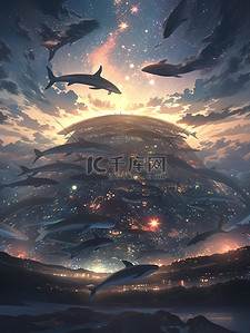 黑洞真相插画图片_梦幻唯美鲸鱼平行世界9