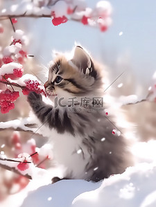 小猫红梅树下玩雪冬季19