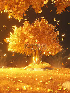 金色金币插画图片_挂满金币的树摇钱树5
