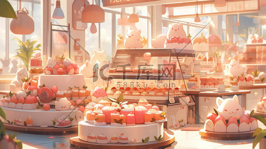 彩色的马插画图片_可爱的蛋糕甜品面包店3D19