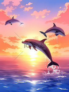花式指甲插画图片_水族馆的海洋生物海豚表演3