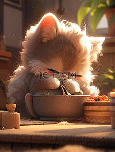 水彩猫粮插画图片_一只快乐可的猫宠物猫13