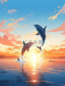 日落时分海豚跳出水面10