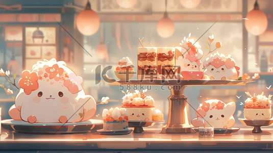 彩色的马插画图片_可爱的蛋糕甜品面包店3D8
